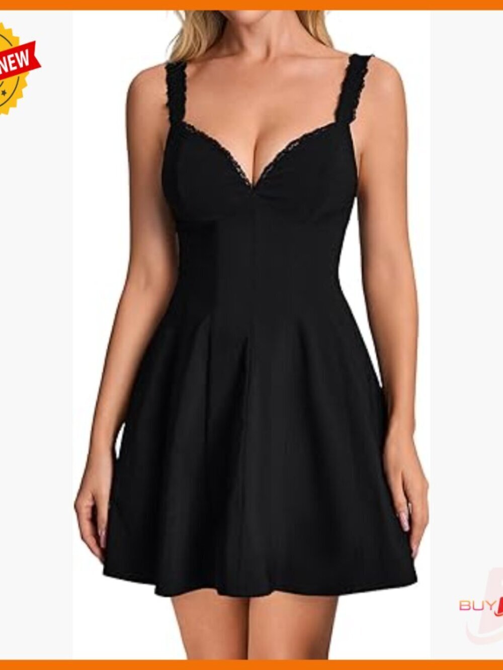 Lace V-Neck A-Line Mini Dress, Stretchy Formal Sundress for Women